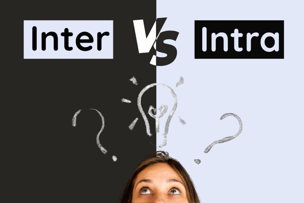 Inter vs Intra meaning comparison showing the difference between between and within