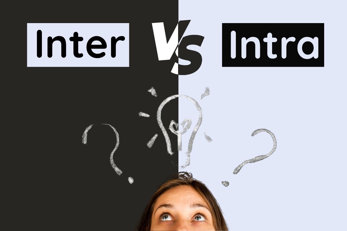Inter vs Intra meaning comparison showing the difference between between and within