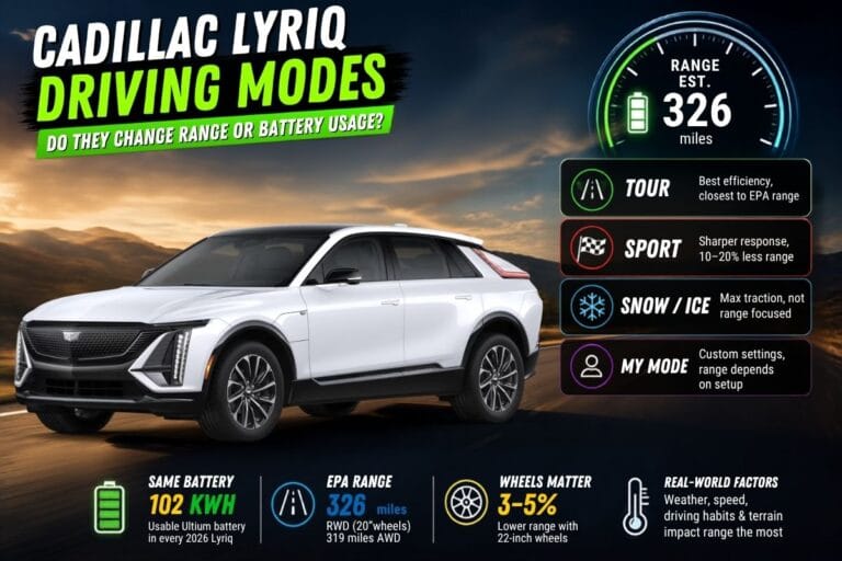 do the driving modes in cadillac lyriq offer different ranges or battery usages?